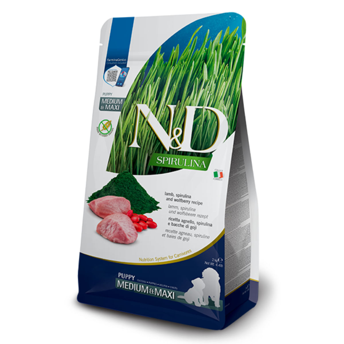 N&D Spirulina Puppy Medium & Maxi, M-XL, Miel și Spirulină, hrană uscată fără cereale câini junior, 2kg - 1 | YEO