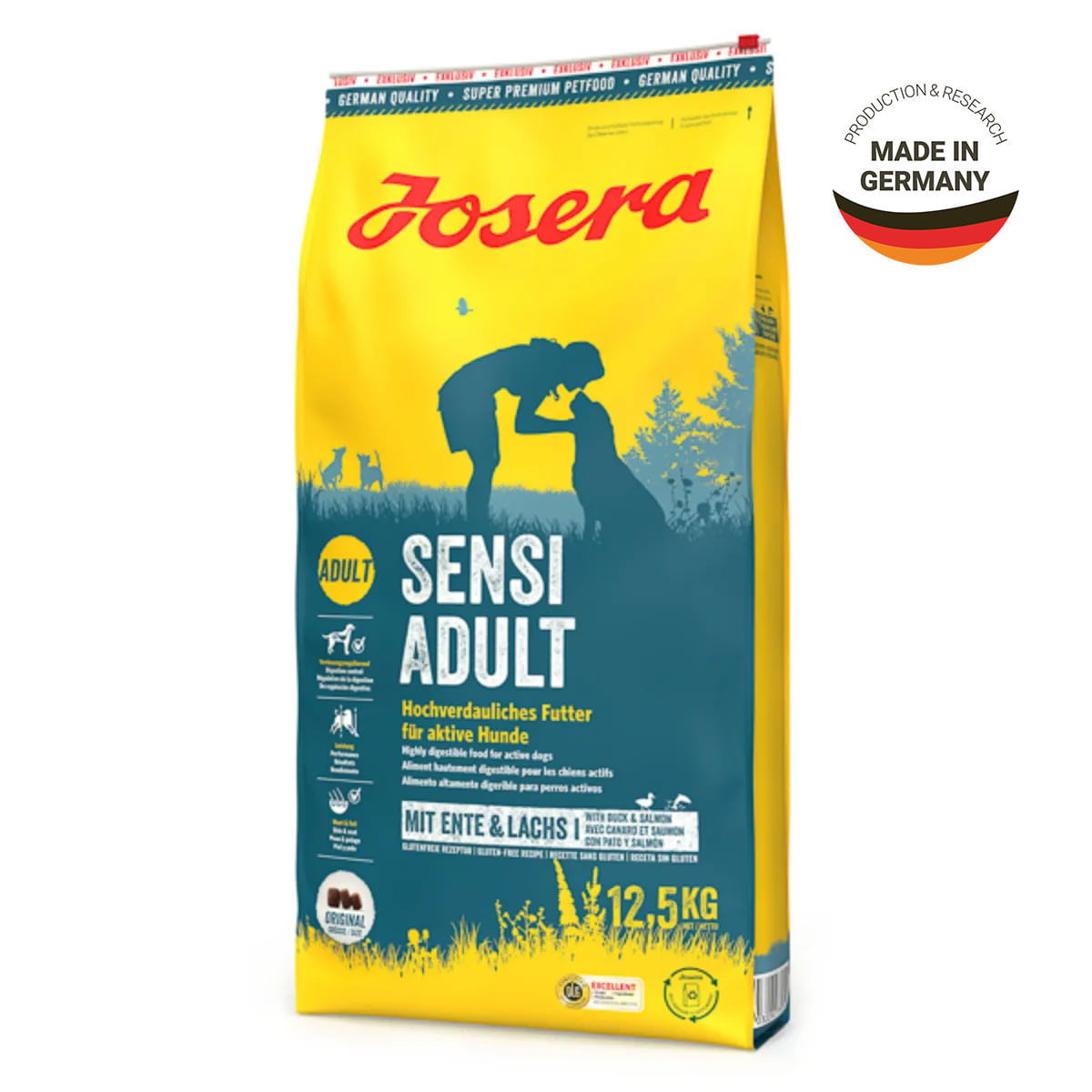 JOSERA Sensi Adult, XS-XL, Rață și Somon, hrană uscată câini, sistem digestiv, 12.5kg