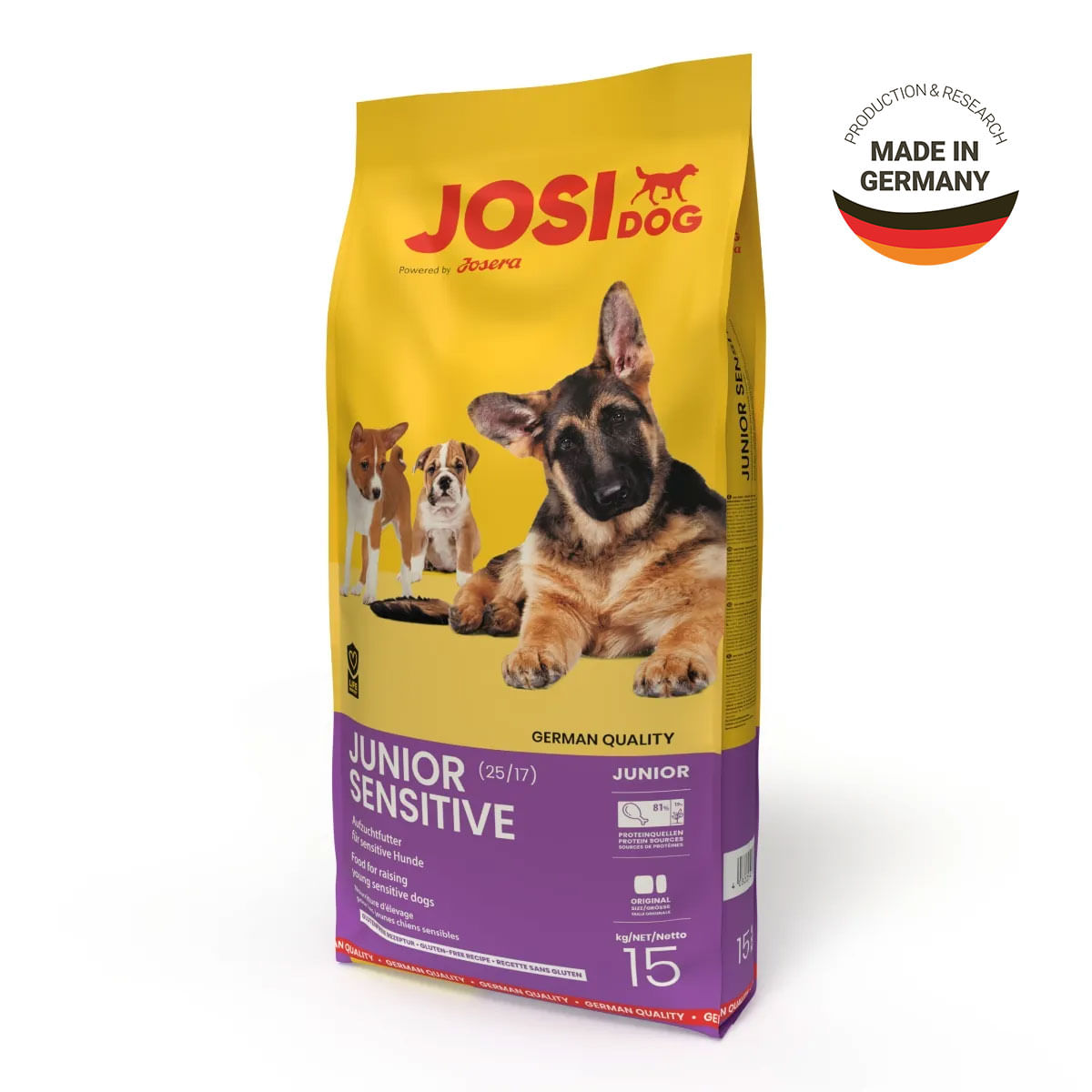 JOSIDOG Junior Sensitive, XS-XL, Pasăre, hrană uscată câini junior, sistem digestiv, 15kg