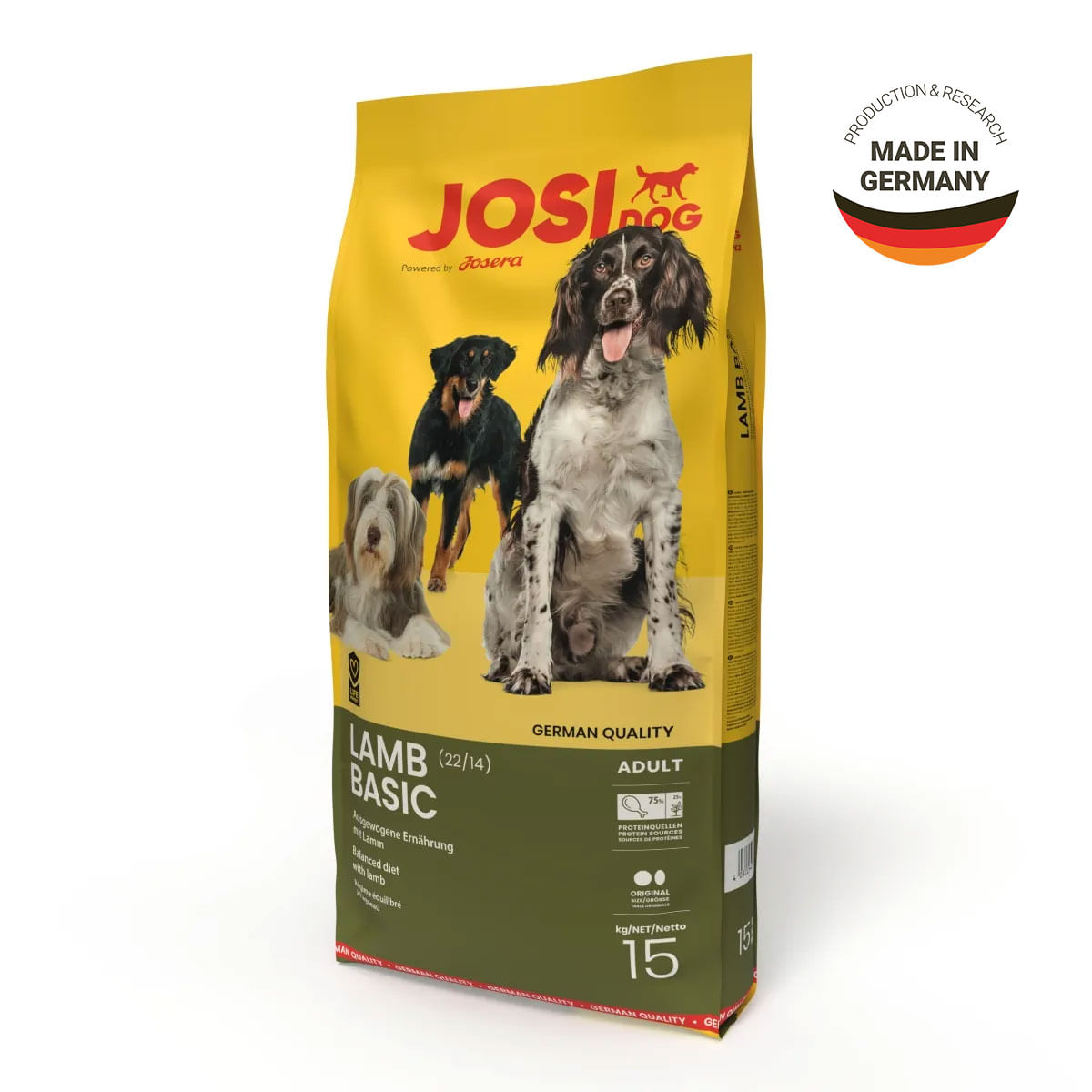 JOSIDOG Lamb Basic, XS-XL, Miel, hrană uscată câini, 15kg