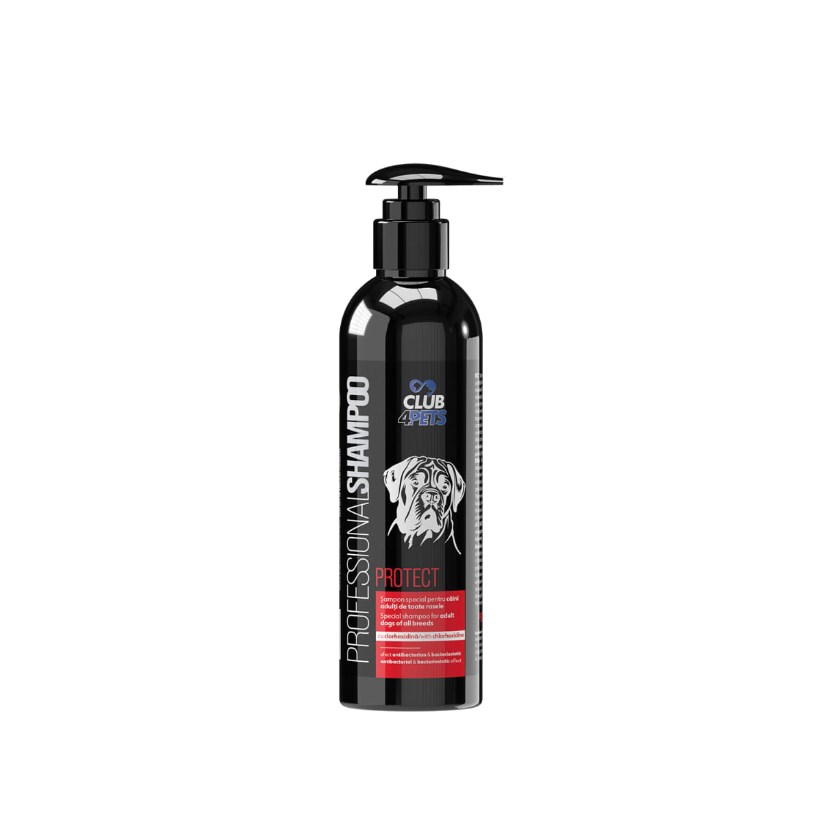 CLUB 4 PETS Profesional Protect, șampon câini, antibacterian, anti-mâncărime, flacon cu aplicator, 250ml