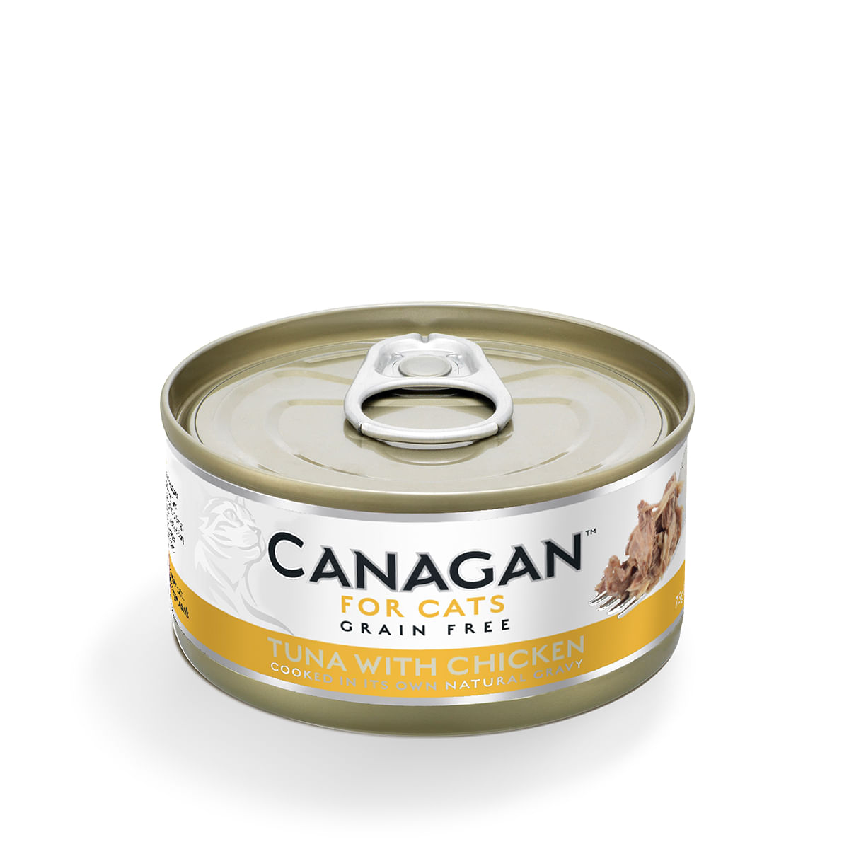 CANAGAN, Ton și Pui, conservă hrană umedă fără cereale pisici junior & adult, (în suc propriu), 75g