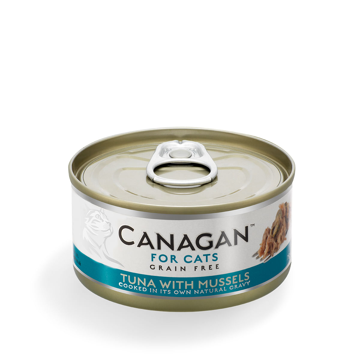 CANAGAN, Ton și Scoici, conservă hrană umedă fără cereale pisici junior & adult, (în suc propriu), 75g