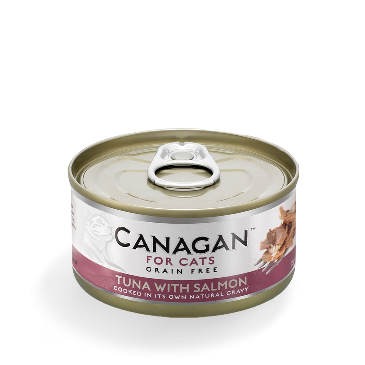 CANAGAN, Ton și Somon, conservă hrană umedă fără cereale pisici junior & adult, (în suc propriu), 75g