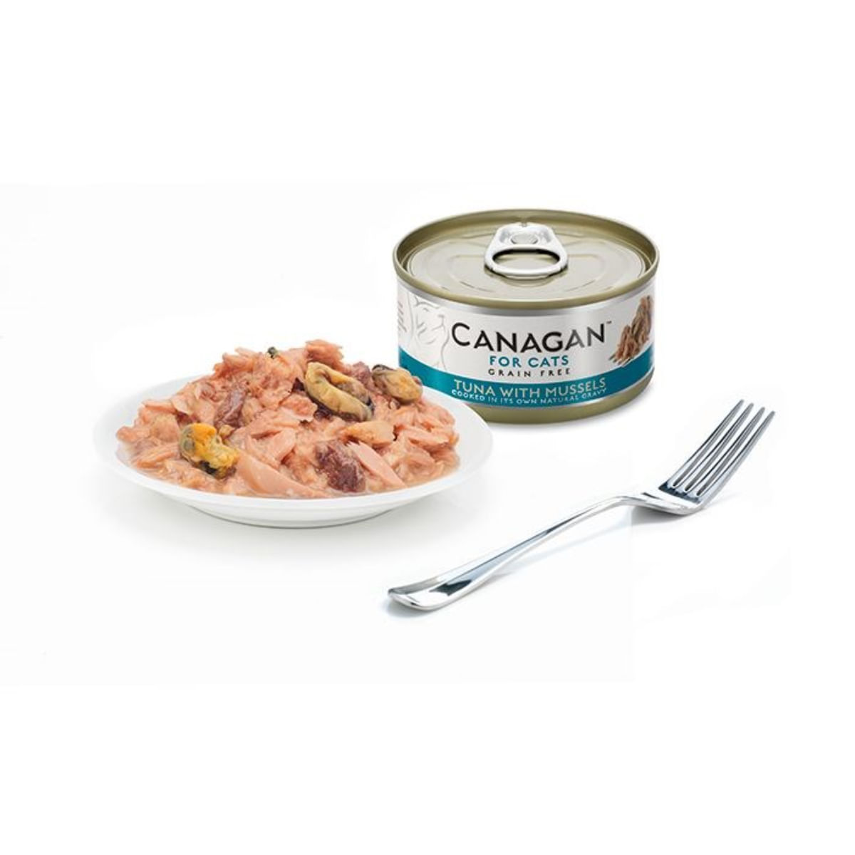 CANAGAN, Ton și Scoici, conservă hrană umedă fără cereale pisici junior & adult, (în suc propriu), 75g
