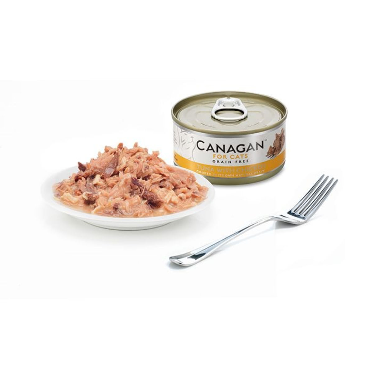 CANAGAN, Ton și Pui, conservă hrană umedă fără cereale pisici junior &amp; adult, (în suc propriu), 75g