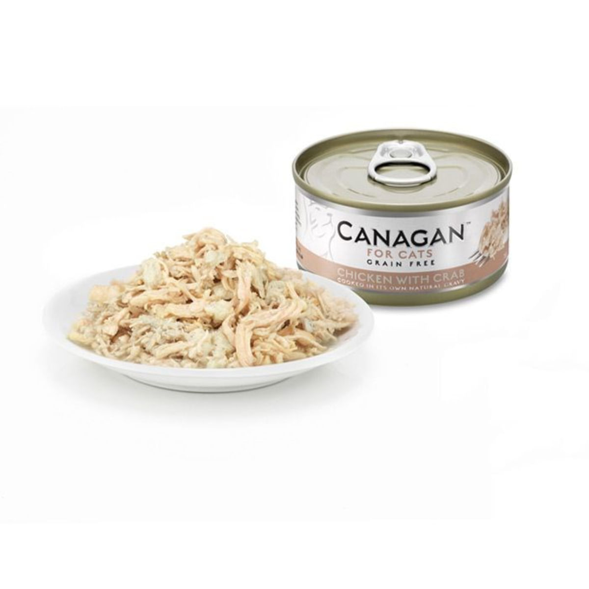 CANAGAN, Pui și Crab, conservă hrană umedă fără cereale pisici junior & adult, (în suc propriu), 75g