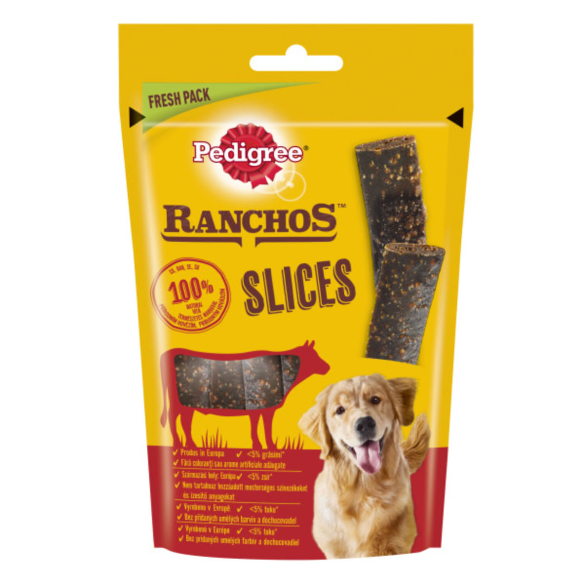 PEDIGREE Ranchos Slices, XS-XL, Vită, punguță recompense câini, 60g