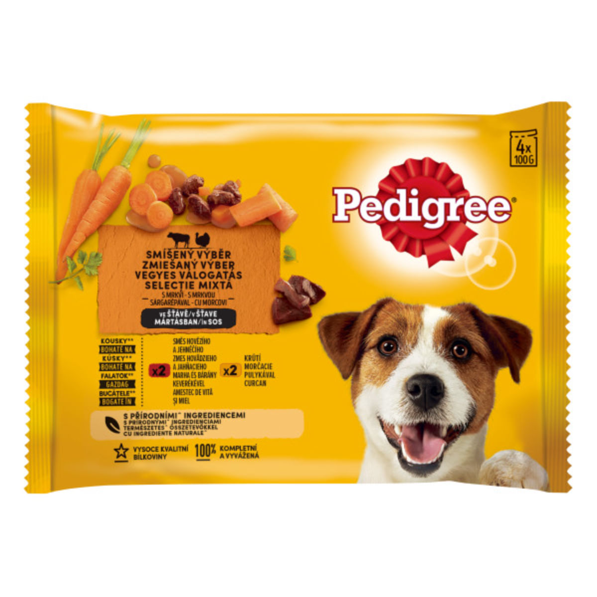 PEDIGREE Selectie Mixtă, XS-XL, Vită și Curcan, plic hrană umedă câini, (în sos), multipack, 100g x 4buc