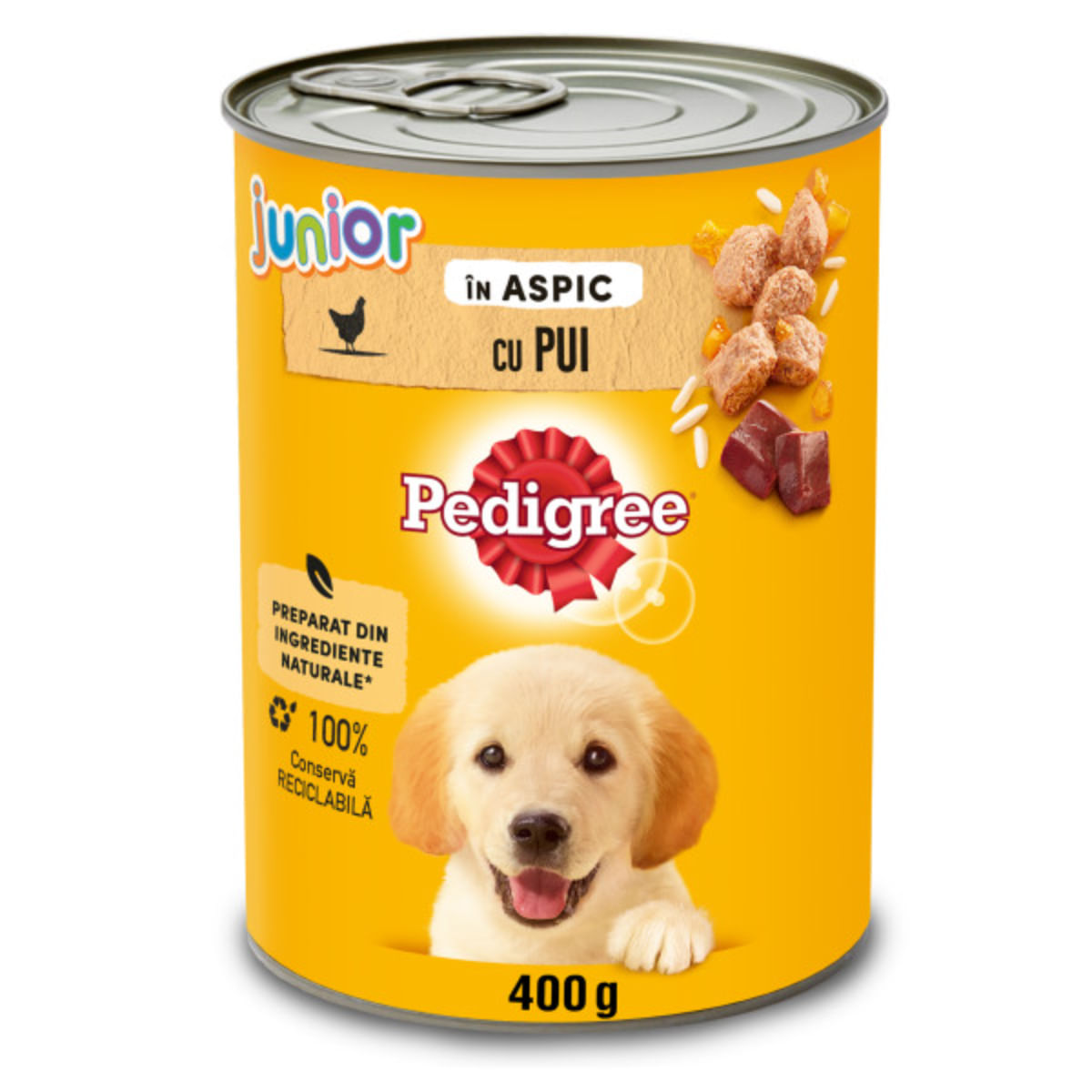 PEDIGREE Junior, XS-XL, Pui, conservă hrană umedă câini junior, (în aspic), 400g