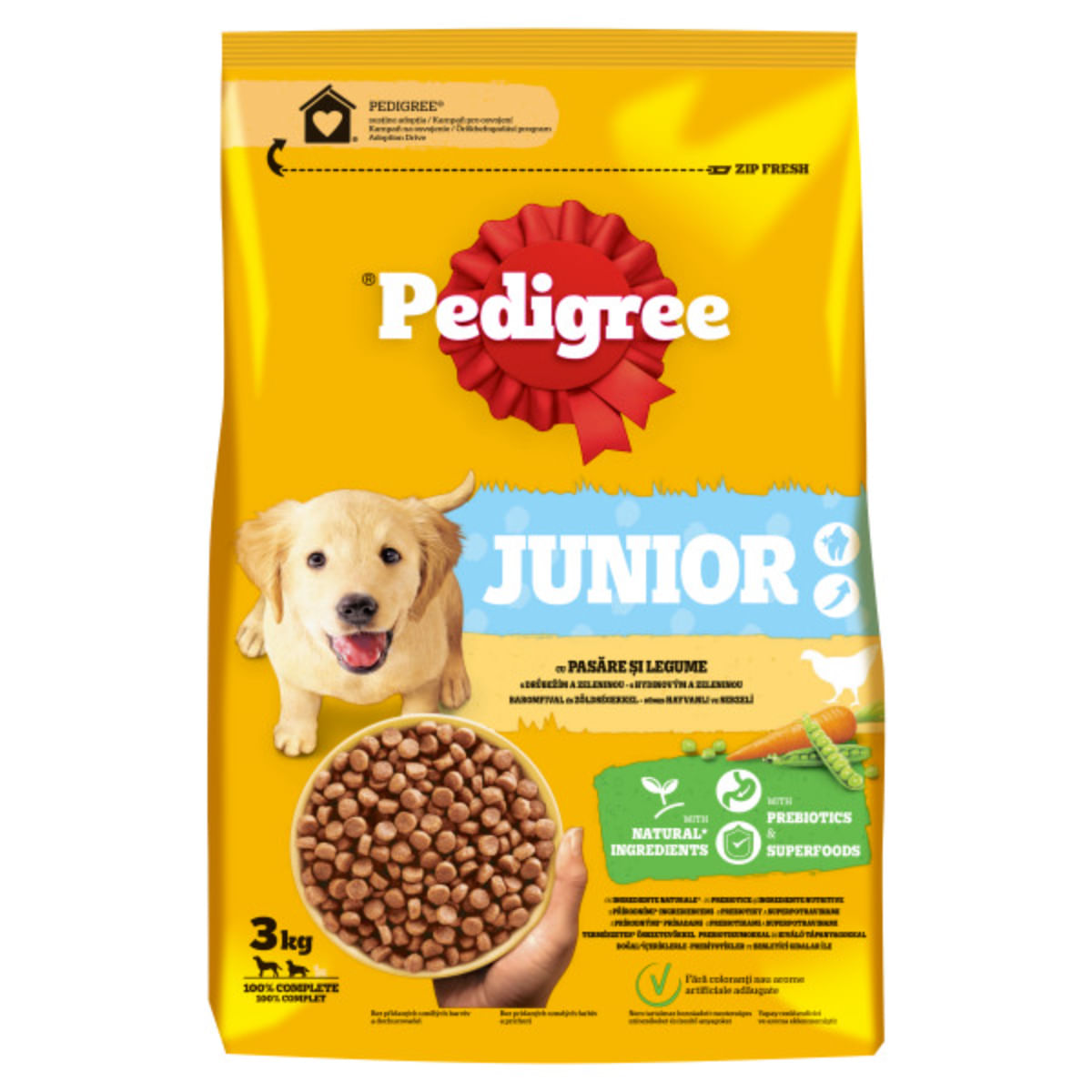 PEDIGREE Junior, M-XL, Pasăre și Legume, hrană uscată câini junior, 3kg - 2 | YEO