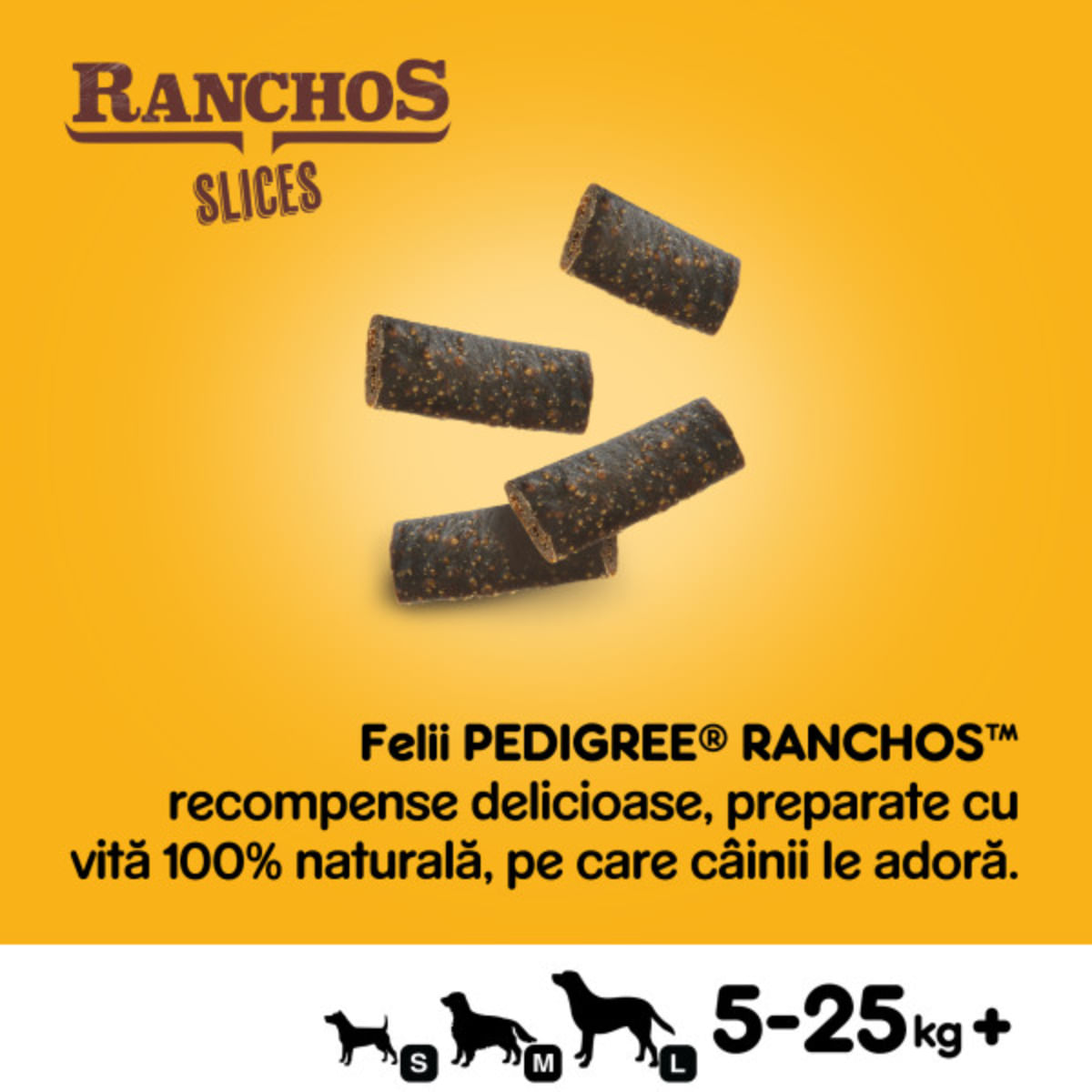 PEDIGREE Ranchos Slices, XS-XL, Vită, punguță recompense câini, 60g - 2 | YEO