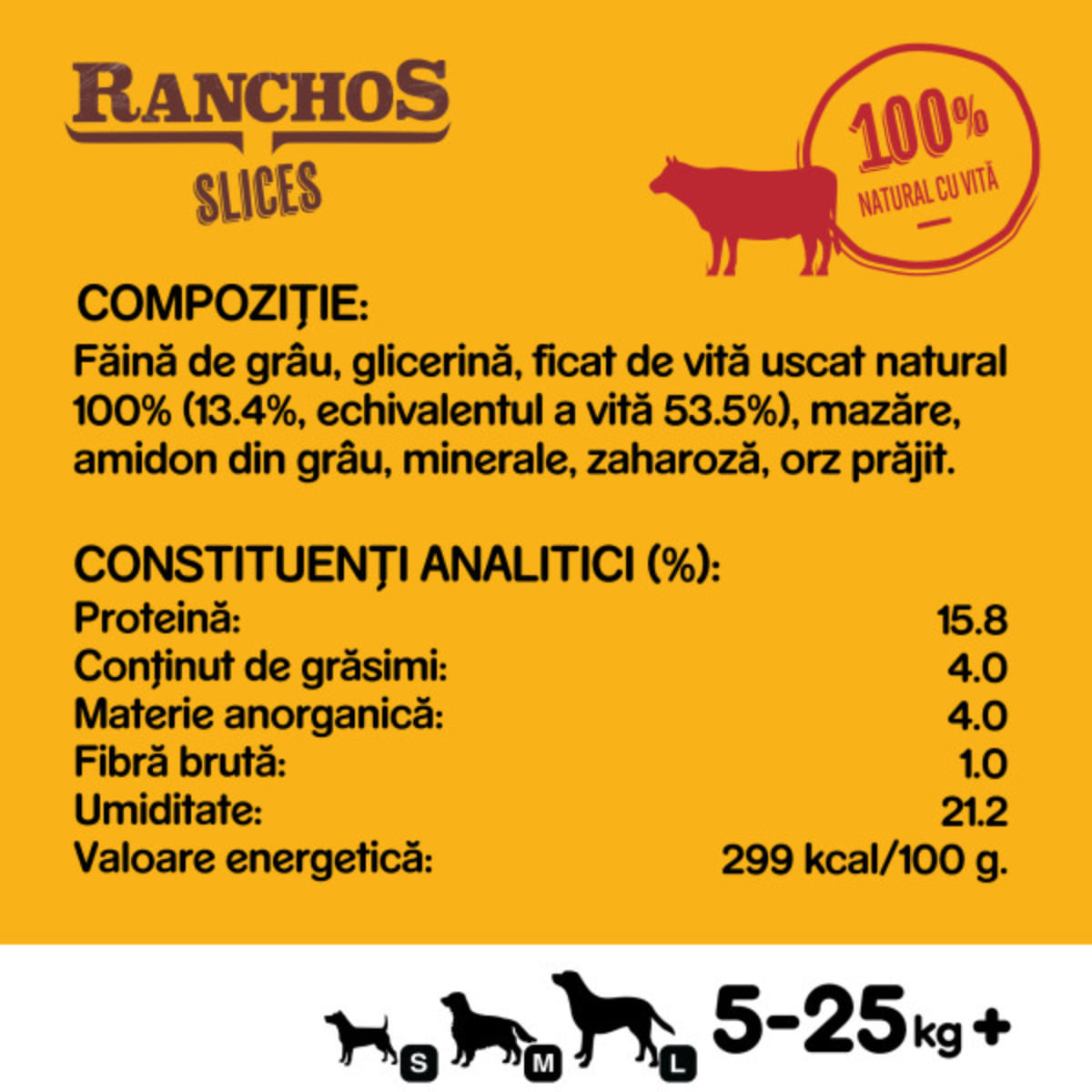 PEDIGREE Ranchos Slices, XS-XL, Vită, punguță recompense câini, 60g