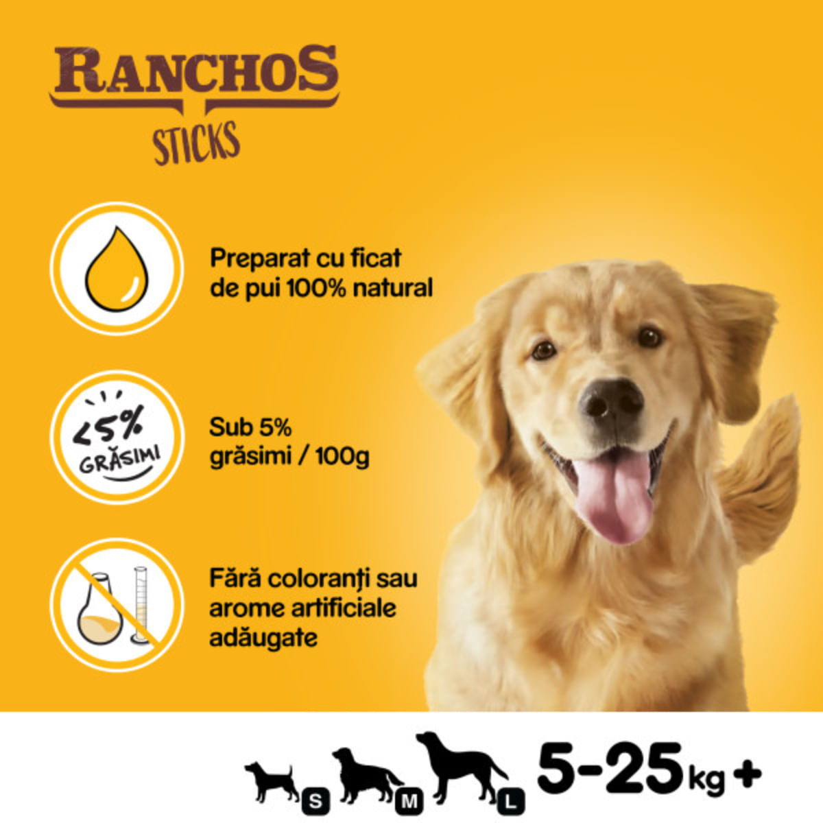PEDIGREE Ranchos Sticks, XS-XL, Pui, punguță recompense câini, 60g