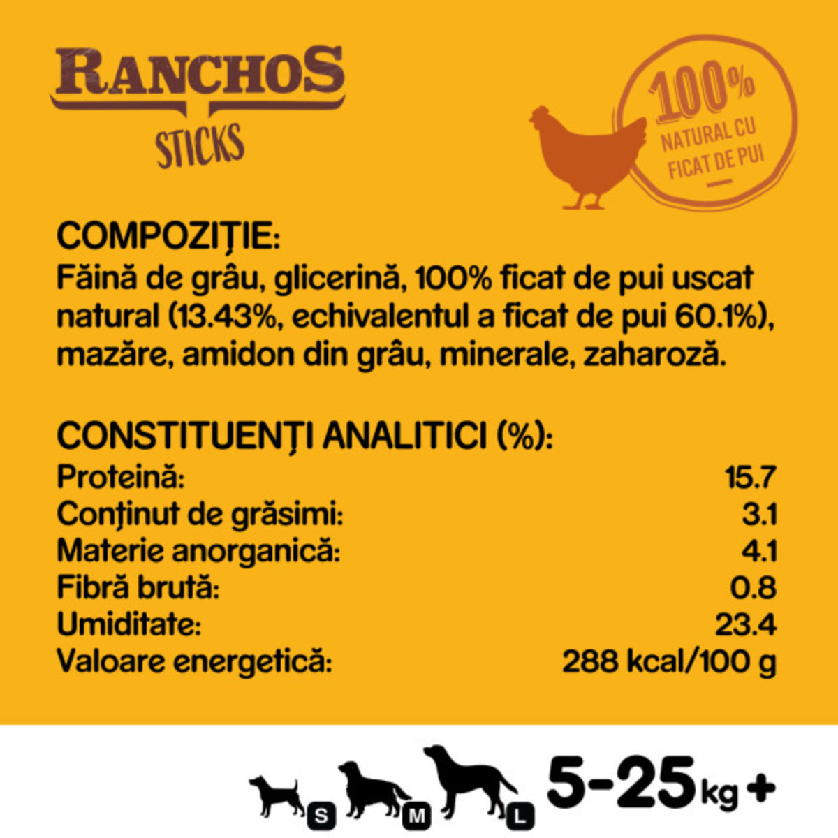 PEDIGREE Ranchos Sticks, XS-XL, Pui, punguță recompense câini, 60g