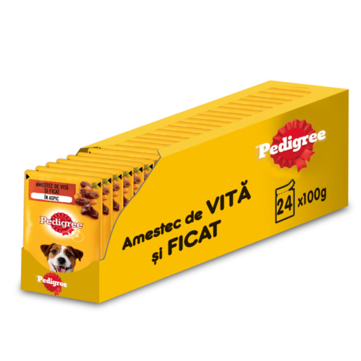 PEDIGREE, XS-XL, Vită, plic hrană umedă câini, (în aspic), bax, 100g x 24buc