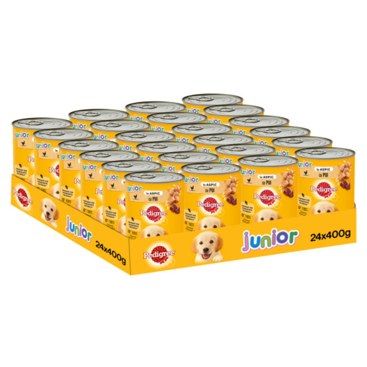 PEDIGREE Junior, XS-XL, Pui, conservă hrană umedă câini junior, (în aspic), bax, 400g x 24buc