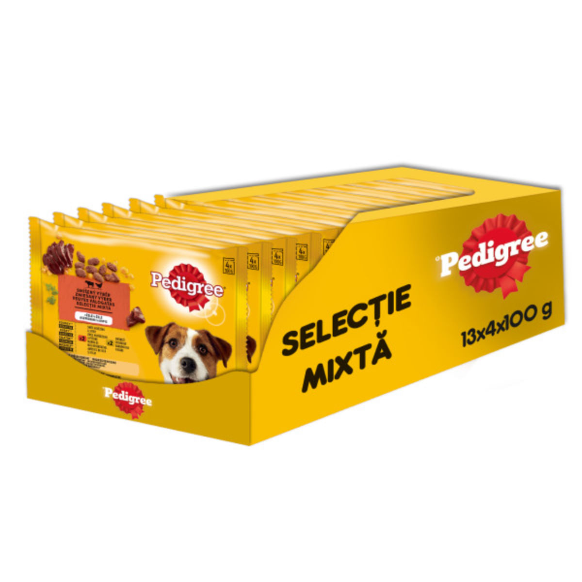 PEDIGREE Selectie Mixtă, XS-XL, Vită și Pasăre, plic hrană umedă câini, (în aspic), bax, 400g x 13buc