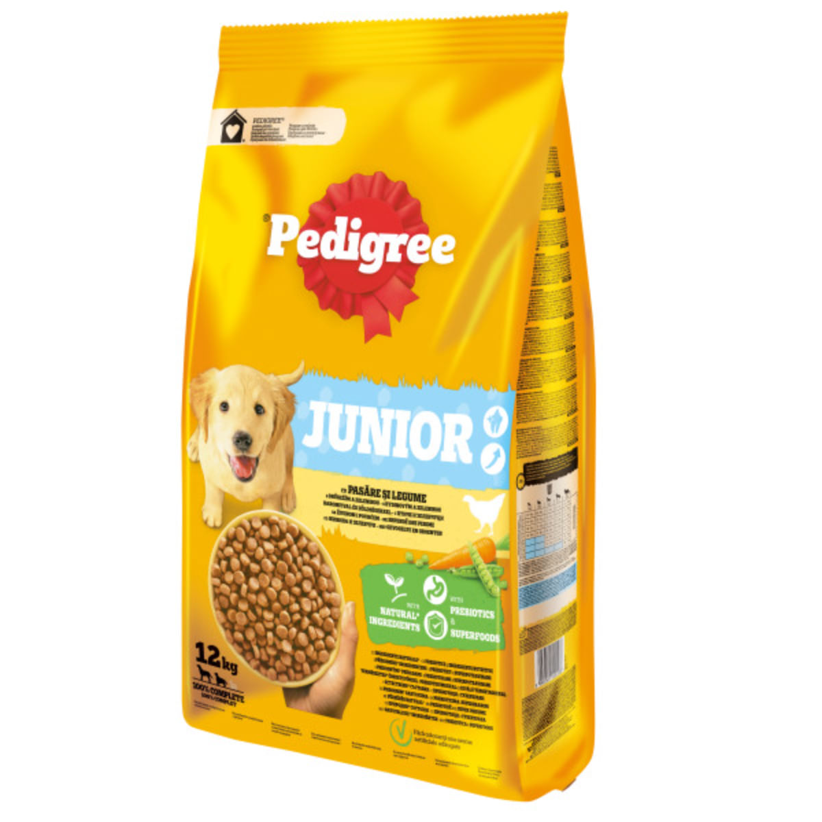 PEDIGREE Junior, M-XL, Pasăre și Legume, hrană uscată câini junior, 12kg