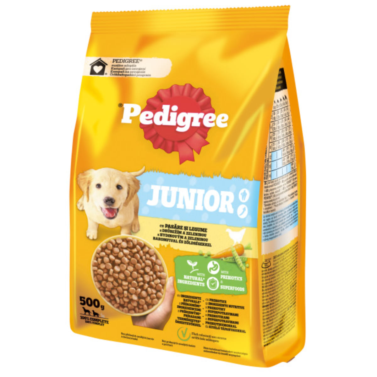 PEDIGREE Junior, M-XL, Pasăre și Legume, hrană uscată câini junior, 500g