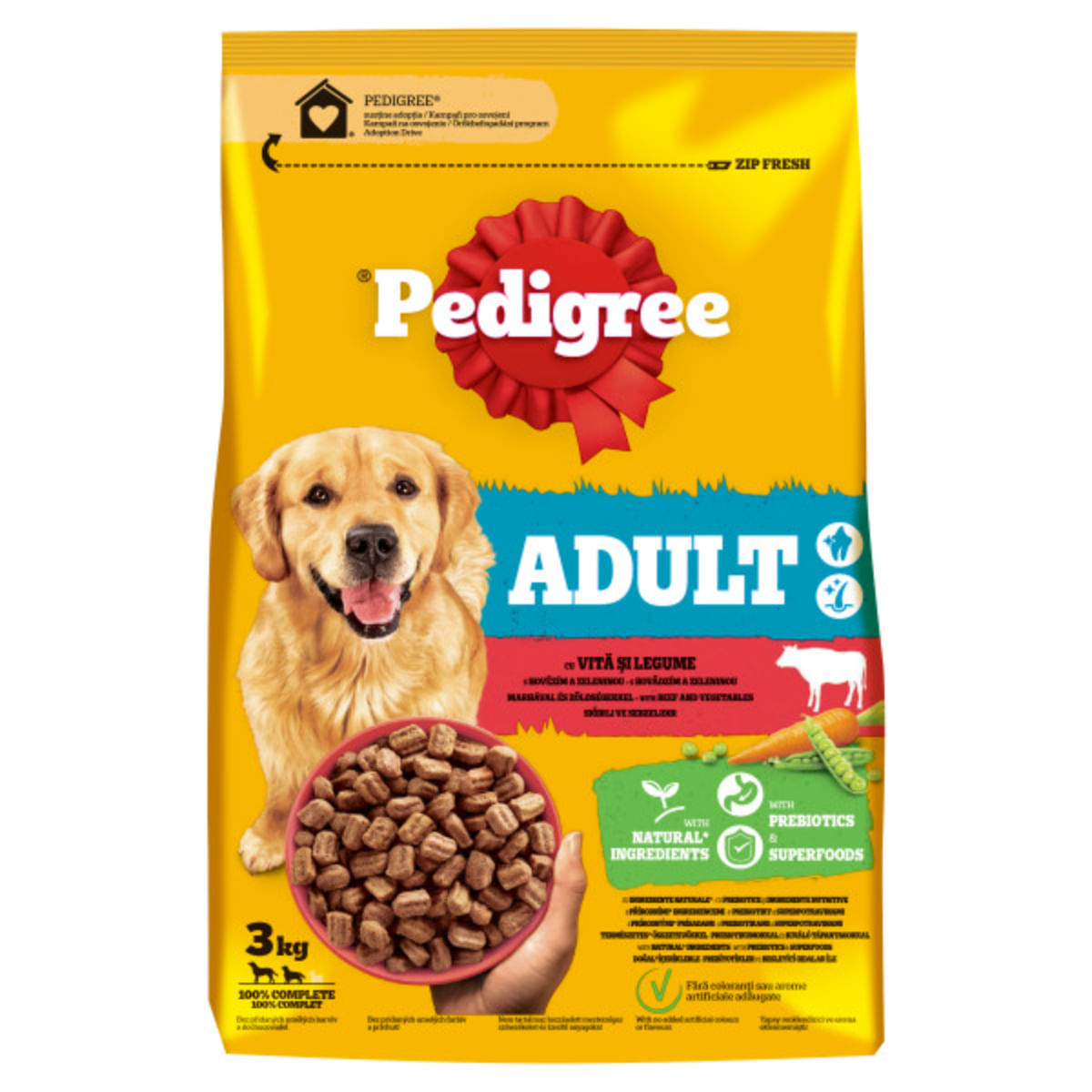 PEDIGREE Adult, M-XL, Vită și Legume, hrană uscată câini, 3kg - 2 | YEO