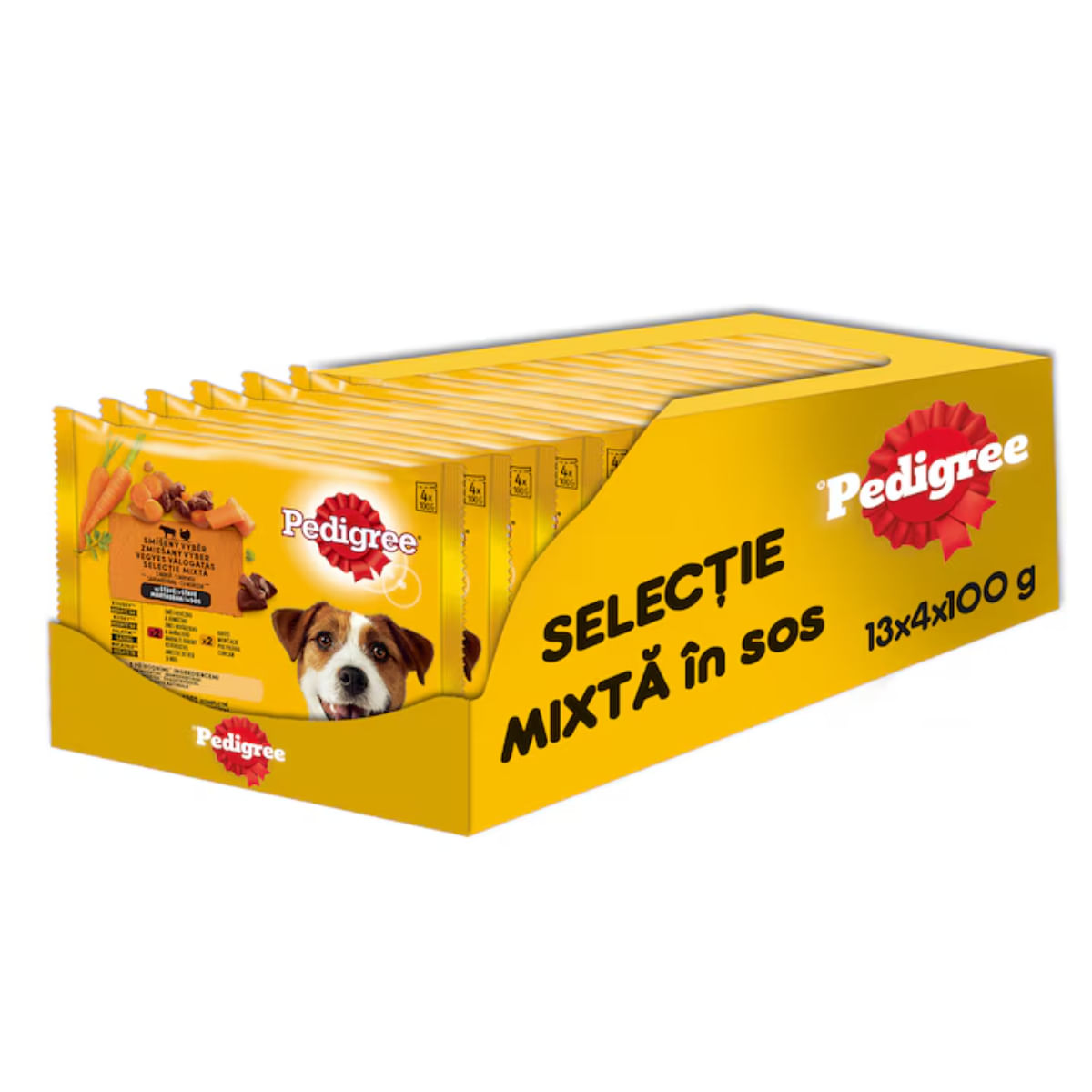 PEDIGREE Selectie Mixtă, XS-XL, Vită și Curcan, plic hrană umedă câini, (în sos), bax, 400g x 13buc