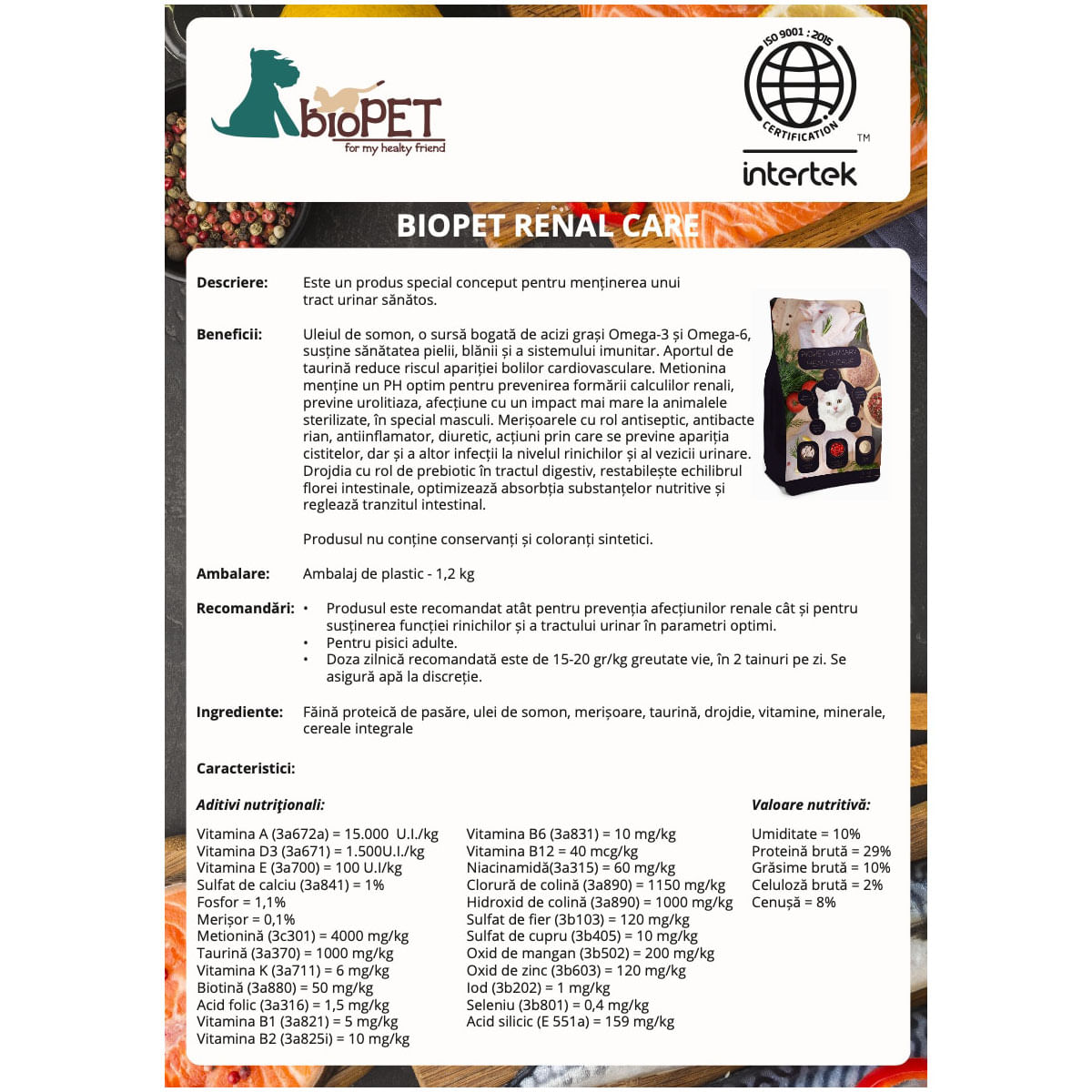 Biopet Renal Health Care, Pasăre, hrană uscată pisici sterilizate, sistem urinar, 1.2kg - 3 | YEO