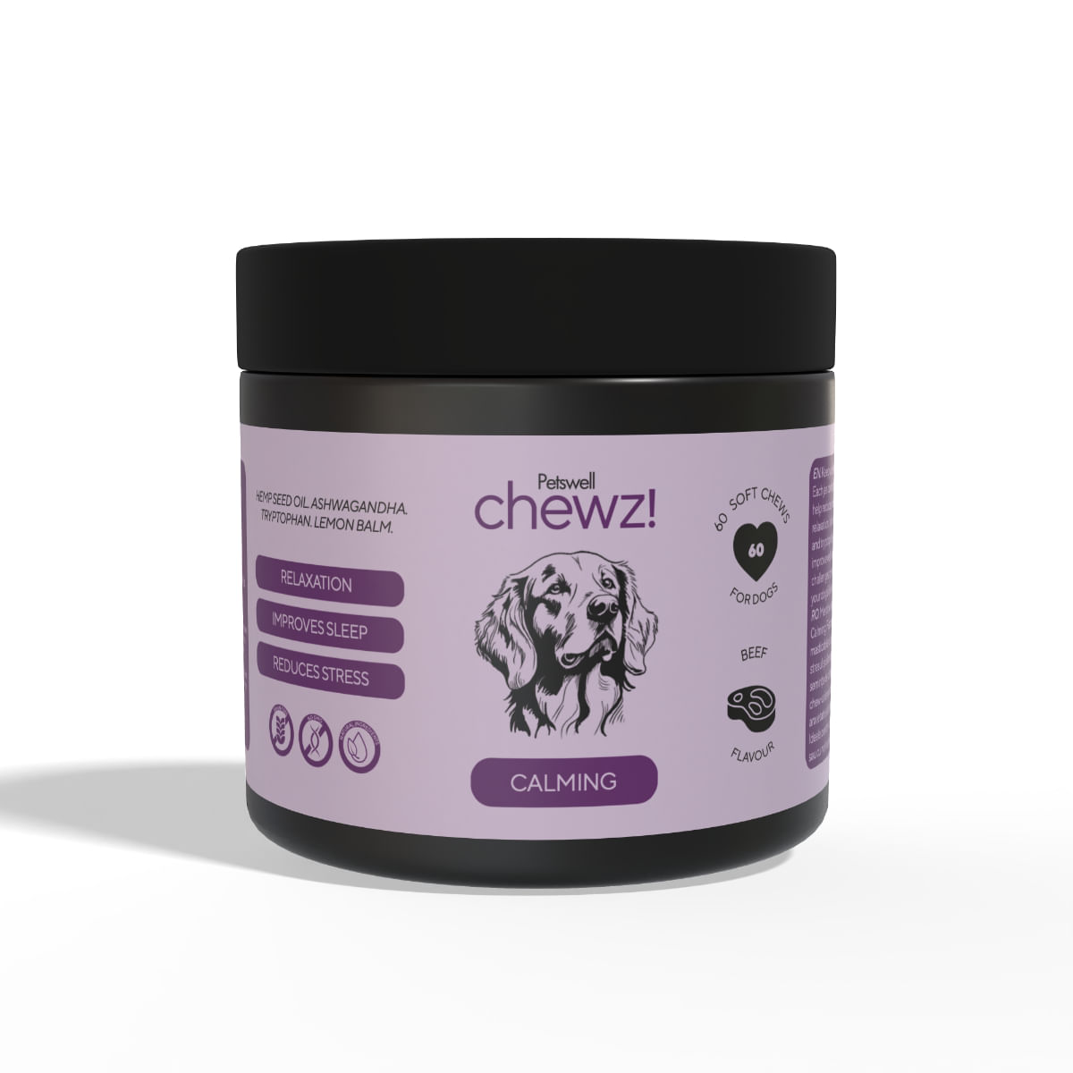 PETSWELL Chewz Calming, supliment sistem nervos & calmante câini, Vită, comprimate masticabile PETSWELL Chewz Calming, supliment sistem nervos & calmante câini, Vită, flacon, 60 comprimate masticabile