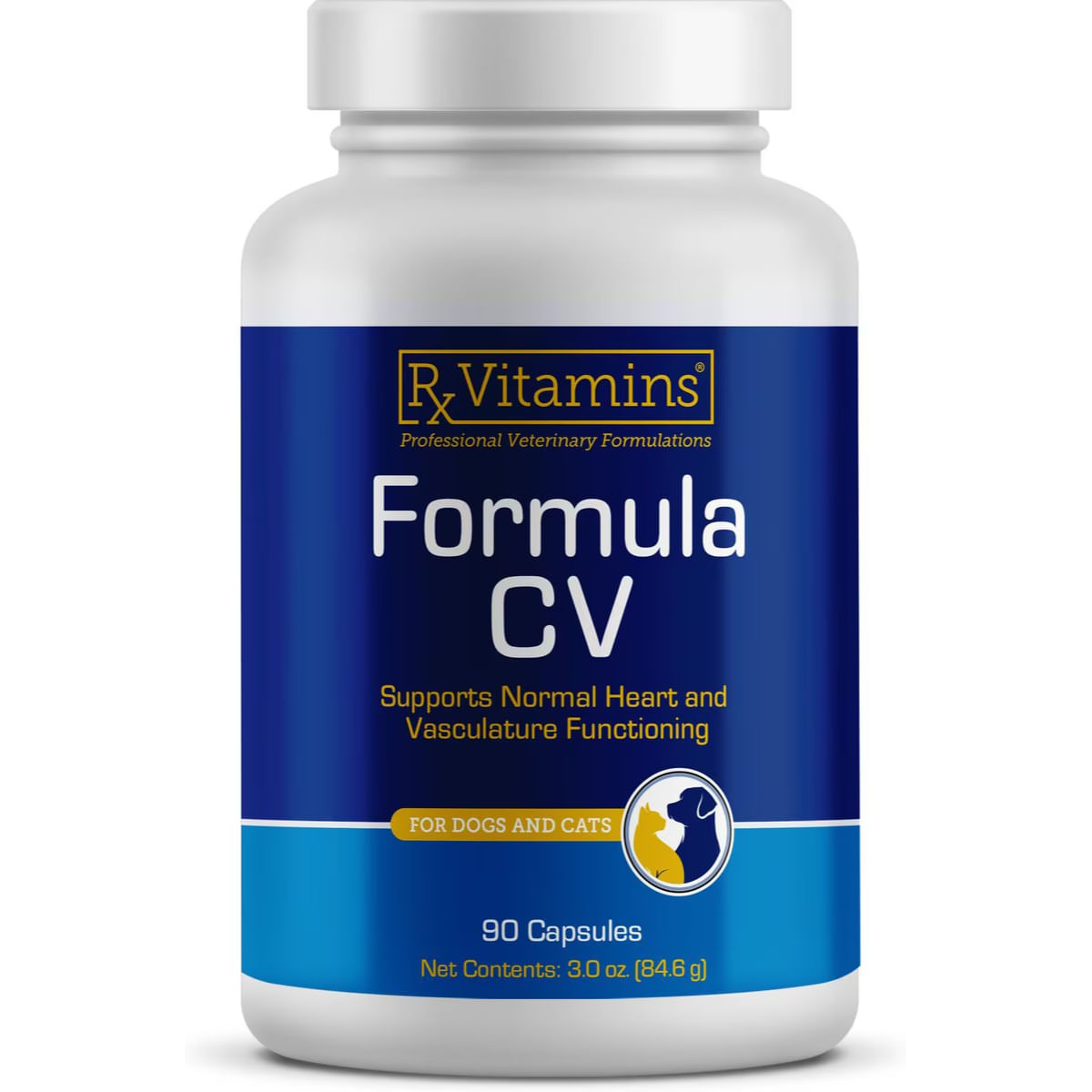 RX VITAMINS CV Formula, supliment sistem cardio-vascular câini, capsule RX VITAMINS CV Formula, supliment sistem cardio-vascular câini și pisici, flacon, 90 capsule