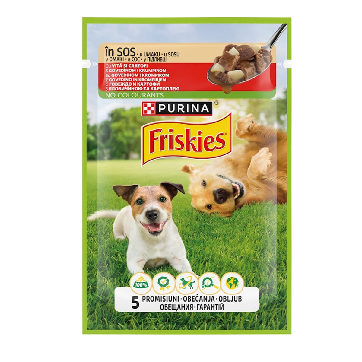 PURINA Friskies Adult, Vită cu Cartofi, plic hrană umedă câini, (în sos), 85g