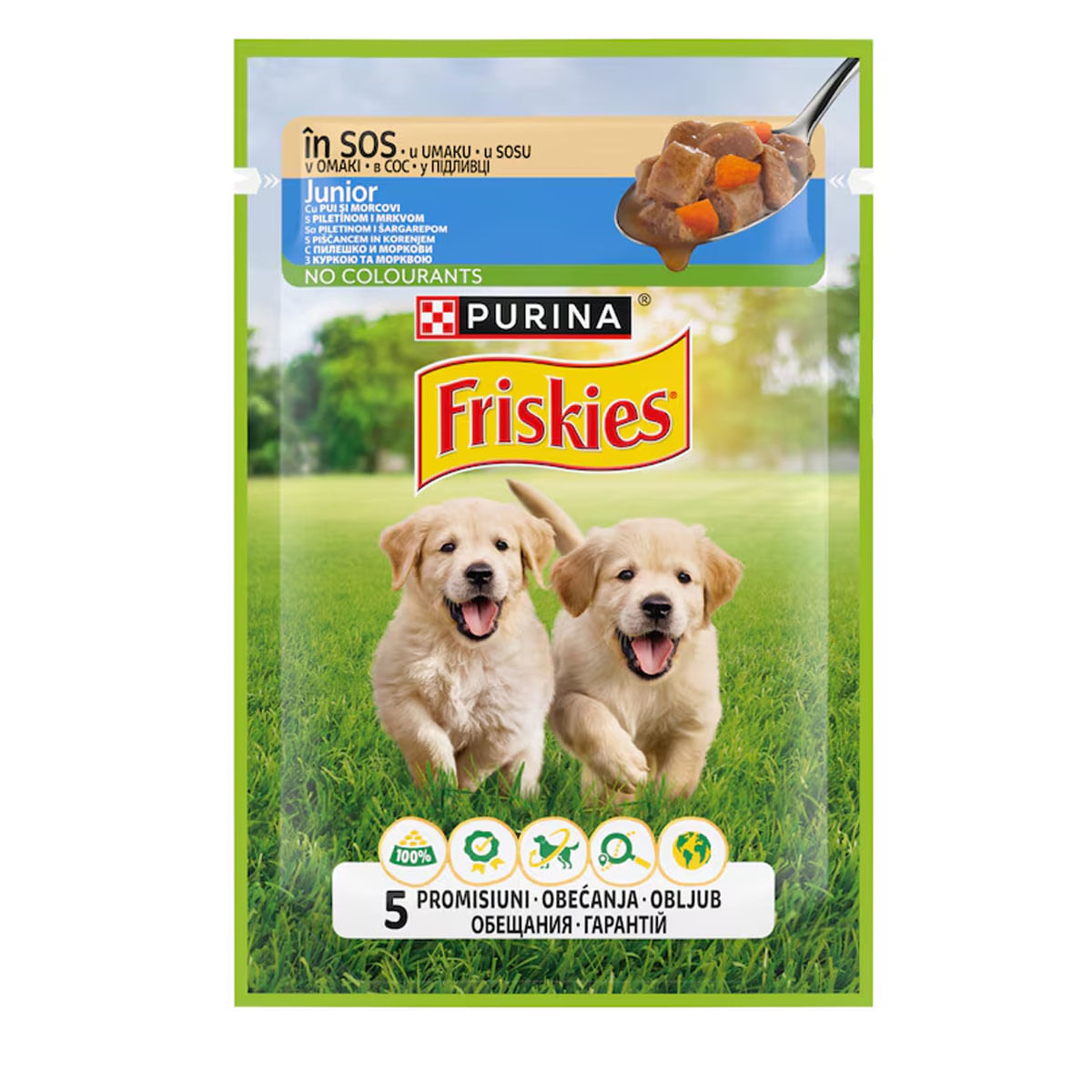 PURINA Friskies Junior, Pui cu Morcov, plic hrană umedă câini, (în sos), 85g