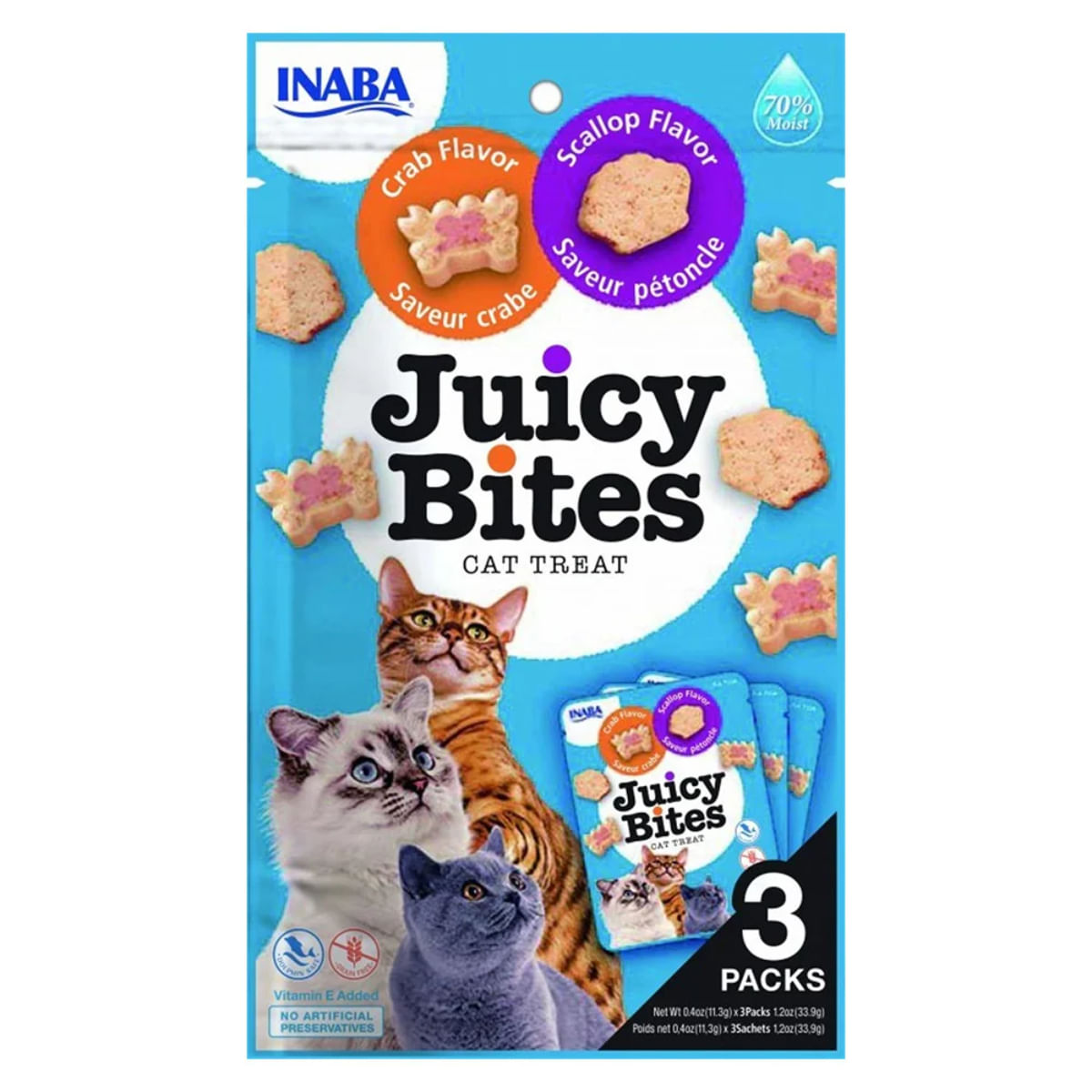 INABA Juicy Bites, Scoici și Crab, plic recompense fără cereale pisici, 33.9g