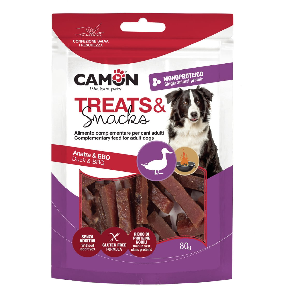 CAMON Sticks Duck & BBQ, XS-XL, Rață, punguță recompense câini, 80g