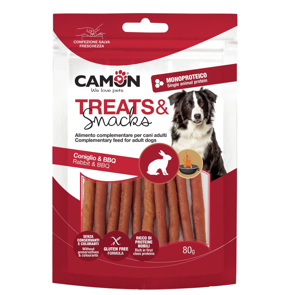 CAMON Sticks Rabbit & BBQ, XS-XL, Iepure, punguță recompense câini, 80g