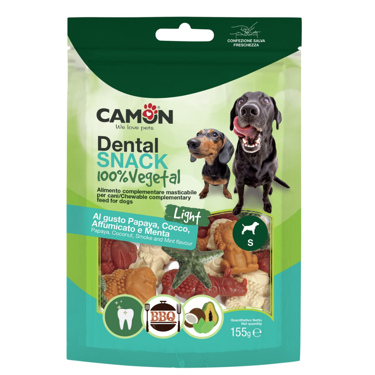 CAMON Dental Snack 100% Vegetal & Light, XS-S, Fructe, punguță recompense câini, 155g