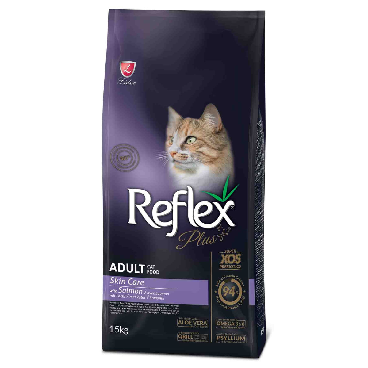 REFLEX Plus Skin Care, Somon, hrană uscată pisici, piele & blană, 15kg