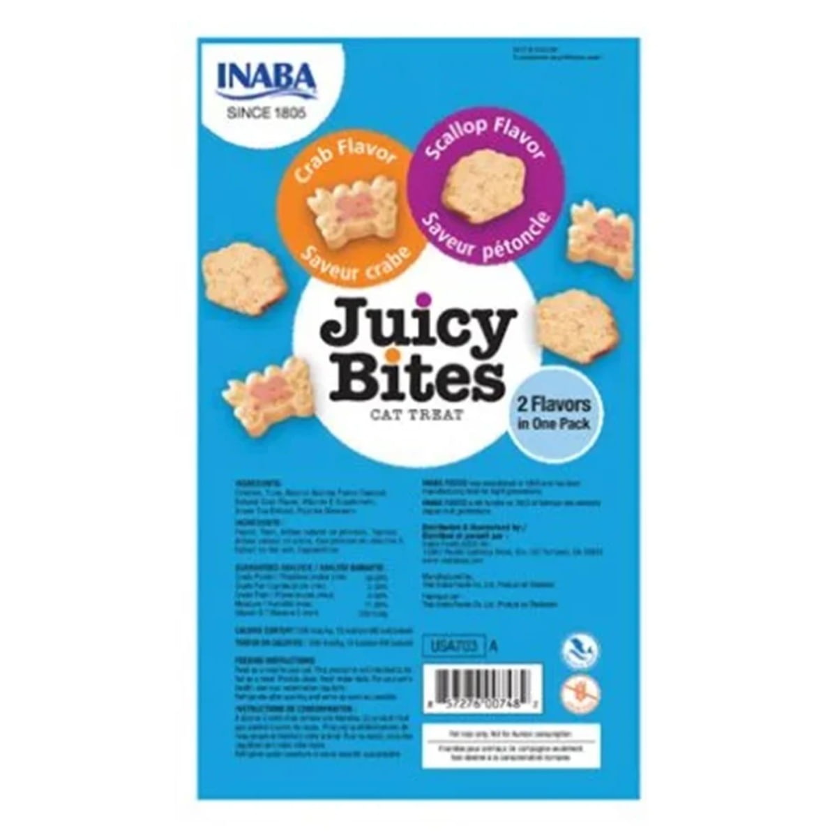 INABA Juicy Bites, Scoici și Crab, plic recompense fără cereale pisici, 33.9g - 2 | YEO