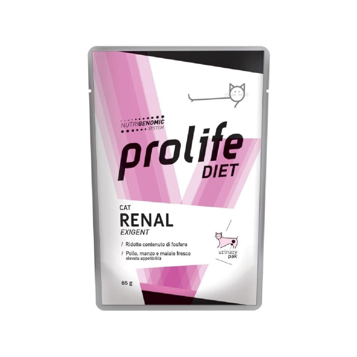 PROLIFE Renal Exigent, Pui, Vită și Porc, dietă veterinară, plic hrană umedă pisici, sistem renal, apetit capricios, (în aspic), bax, 85g x 12buc