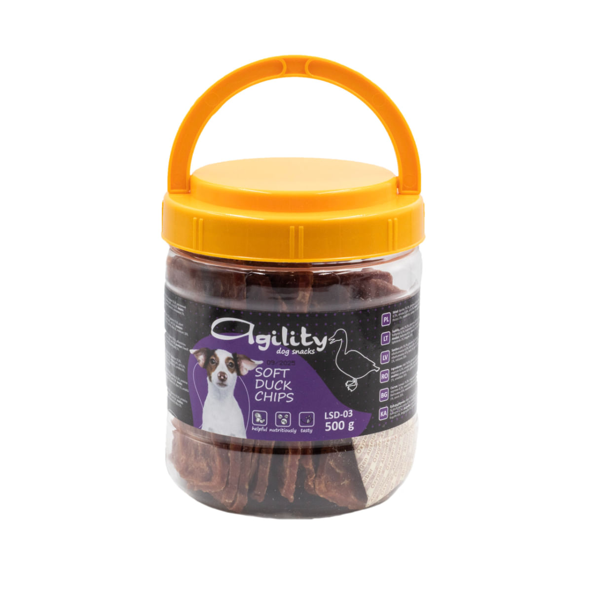 AGILITY Chipsuri, XS-XL, Rață, găletușa recompense câini, 500g