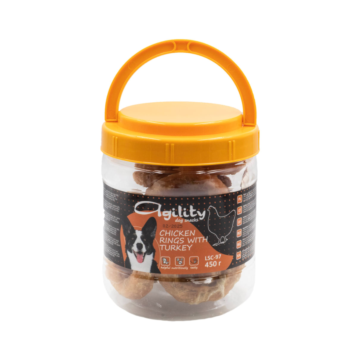 AGILITY Piele de Curcan, XS-XL, Pui, găletușa recompense câini, 450g