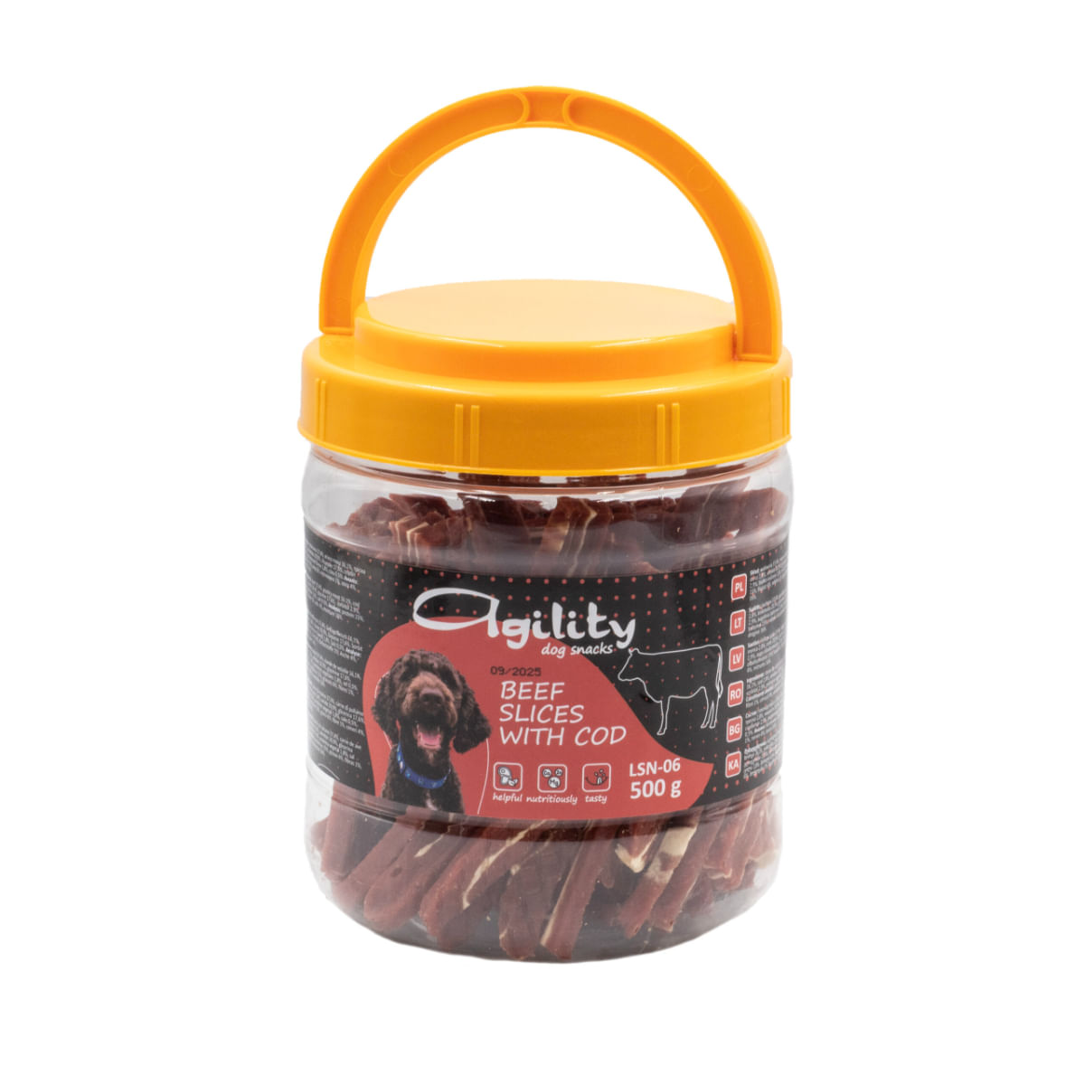 AGILITY Felii, XS-XL, Vită și Cod, găletușa recompense câini, 500g