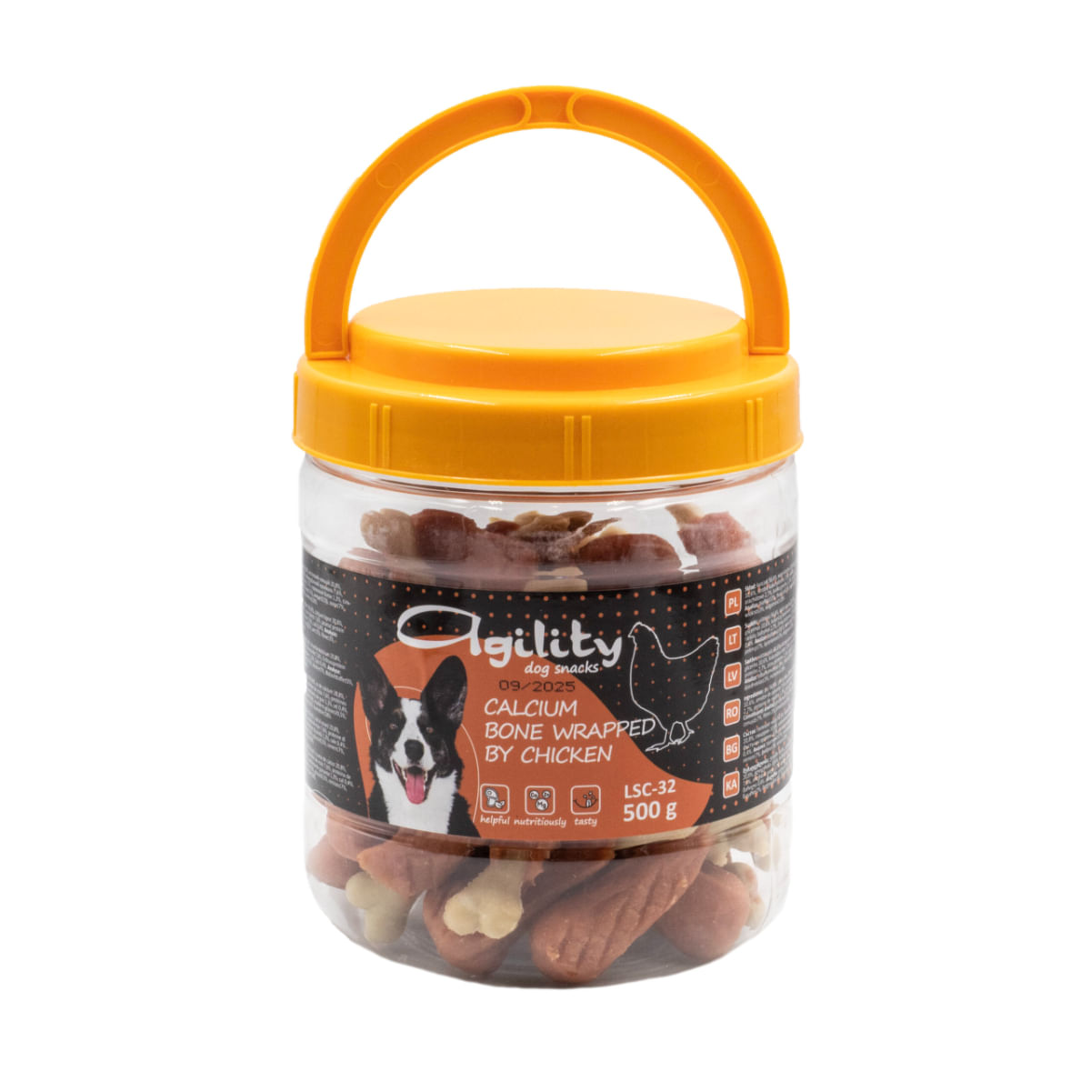 AGILITY Pulpițe din Os de Calciu, XS-XL, Pui, punguță recompense câini, 500g