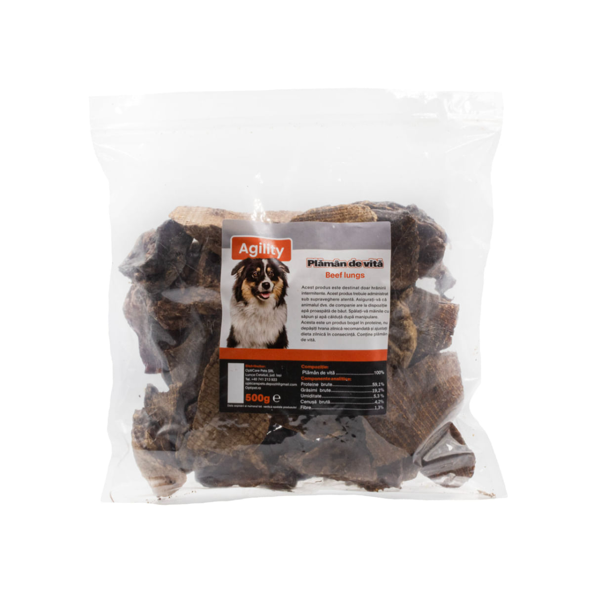 AGILITY Plămâni de Vită, XS-XL, punguță recompense naturale deshidratate câini, 500g - 1 | YEO