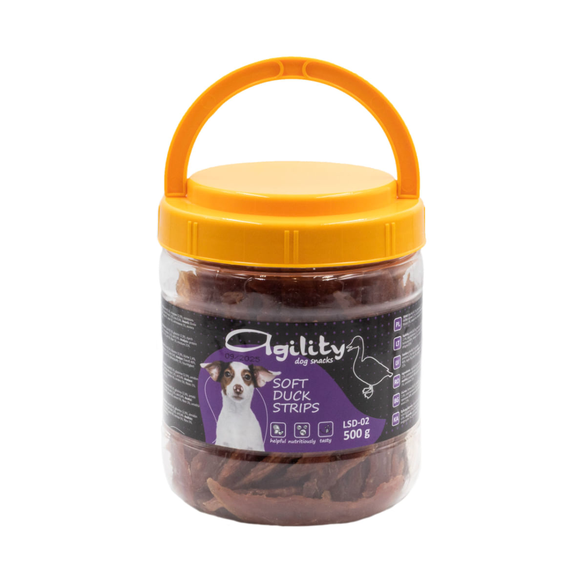 AGILITY Fâșii, XS-XL, Rață, găletușa recompense câini, 500g