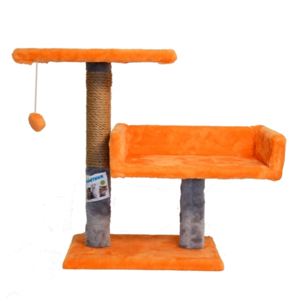 AGILITY Canapea, ansamblu de joacă pisici, 2 etaje, lemn și pluș, elemente de zgâriat, elemente atârnate, portocaliu, 70cm - 1 | YEO