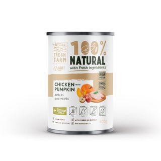 FRESH FARM Coarse, XS-XL, Pui și dovleac, conservă hrană umedă fără cereale câini, (pate), 400g