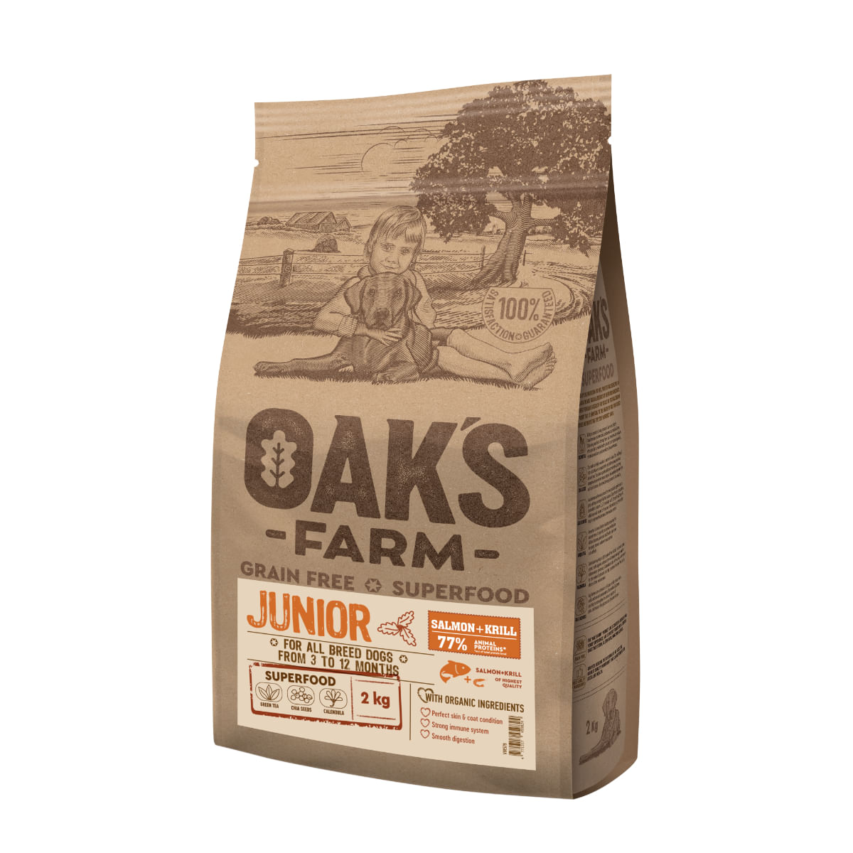 OAK\'S FARM Junior, XS-XL, Somon, hrană uscată fără cereale câini junior, 12kg