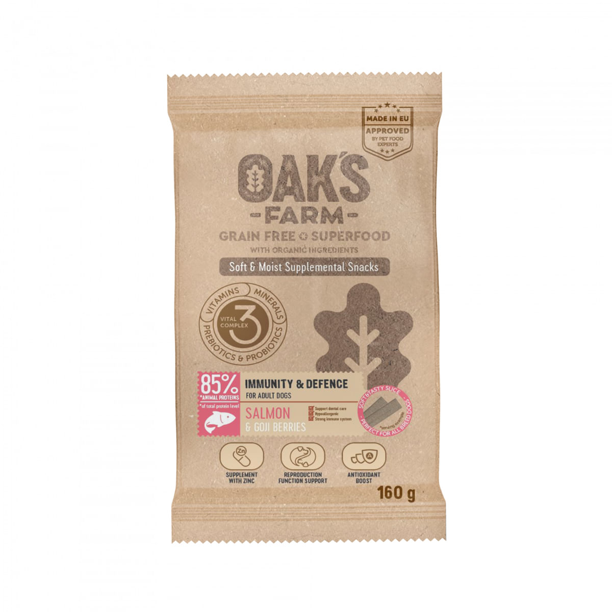 OAK\'S FARM Immunity & Defense, Somon, punguță recompense funcționale fără cereale câini, imunitate, 160g