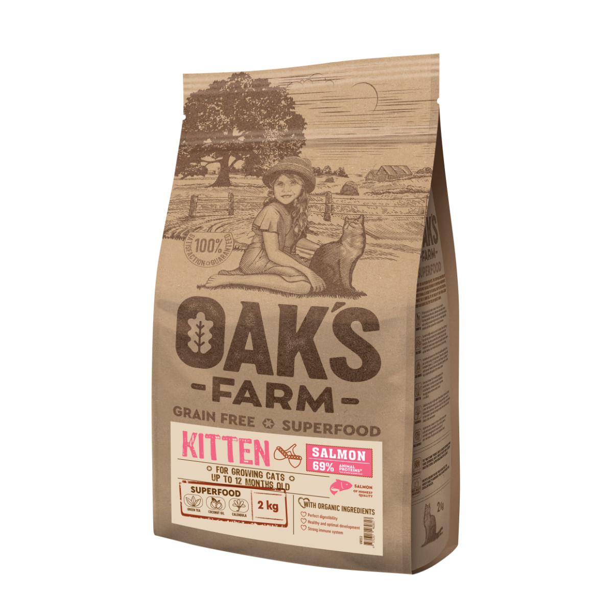 OAK\'S FARM Kitten, Somon, hrană uscată fără cereale pisici junior, 6kg