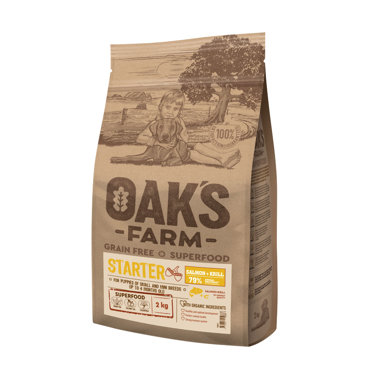 OAK\'S FARM Mini Starter, XS-S, Somon, hrană uscată fără cereale câini junior, 2kg